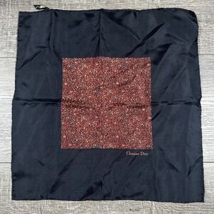 Christian Dior Silk Scarf Black Glitter Square Logo Accent